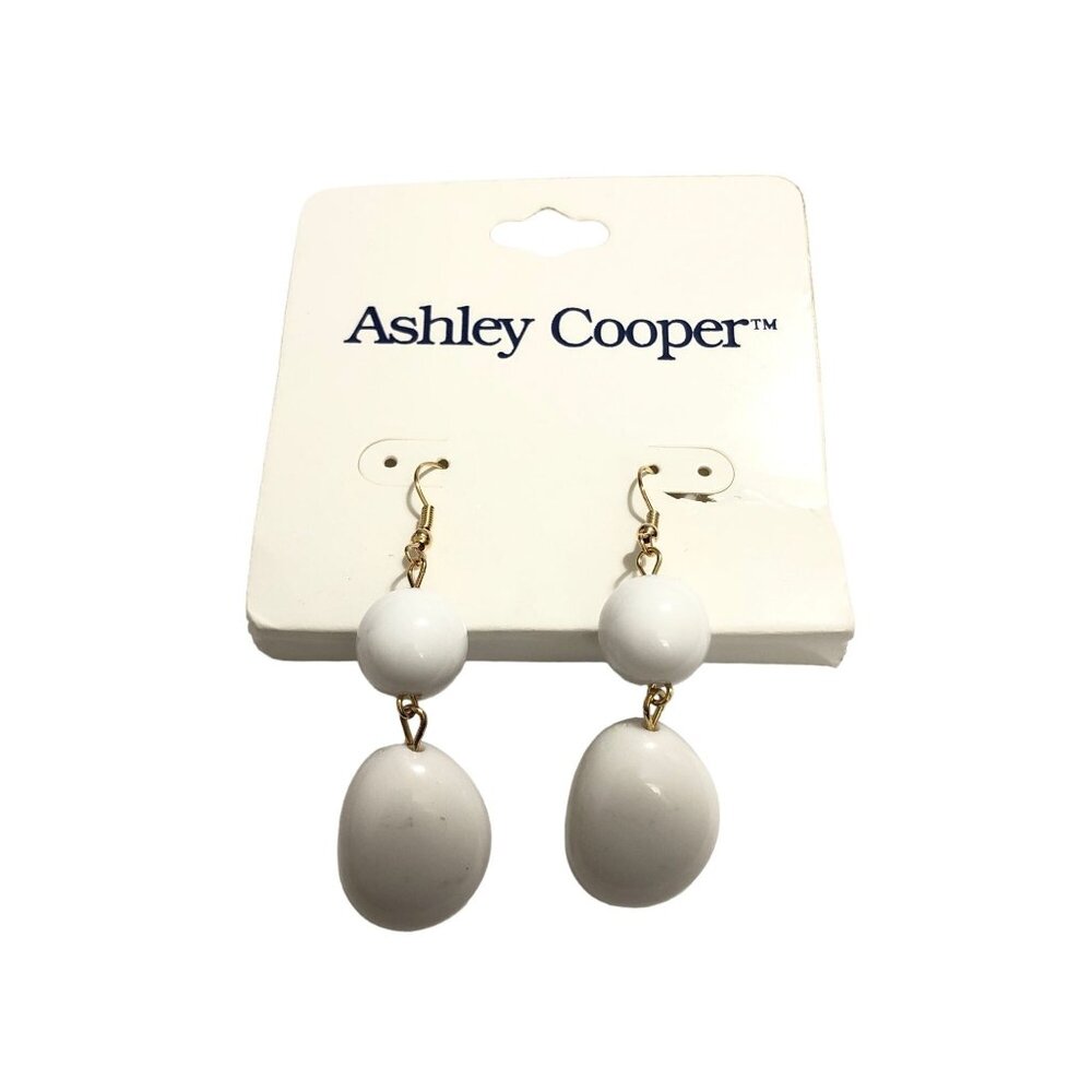 Ashley Cooper White Dangle Earrings Gold Tone Accents Drop Hook